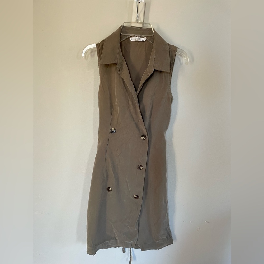 MANGO Khaki Green 90s Y2K Style Collard Trench Dress Size XS Extra Small